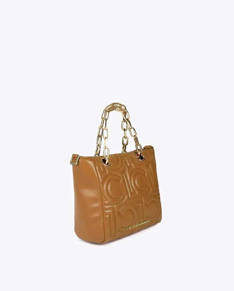 Lola Casademunt Quilted Logo Mini Shopper in Faux Leather with Chain Handle