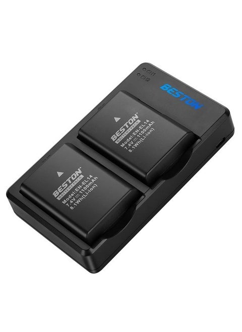 2-Pack EN-EL14 / EN-EL14a Battery Packs and Rapid USB Charger for Nikon D3100 D3200 D3300 D3400 D3500 D5100 D5200 D5300 D5500 D5600 DF Coolpix P7000 P7100 P7700 P7800 Cameras