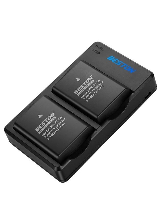 BESTON - 2-Pack EN-EL14 / EN-EL14a Battery Packs and Rapid USB Charger for Nikon D3100 D3200 D3300 D3400 D3500 D5100 D5200 D5300 D5500 D5600 DF Coolpix P7000 P7100 P7700 P7800 Cameras - Image 1