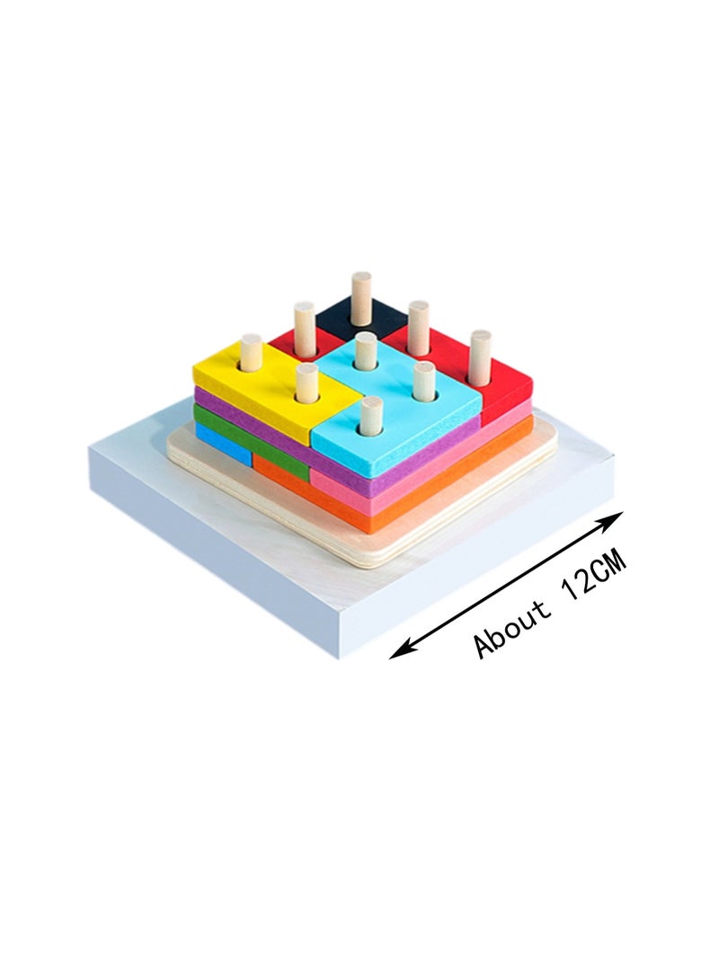 Tetris Column Set Beach Column Wooden Puzzle Early Education Baby Geometry Intelligence Board Shape Matching Building Block Toy - Image 2