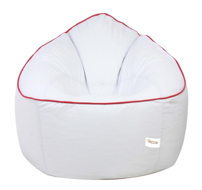 SATTVA Classy.Elegant.Stylish Sattva Combo Muddha Bean Bag Cover and Round Footstool Cover Without Beans White with Red Piping  - Image 2