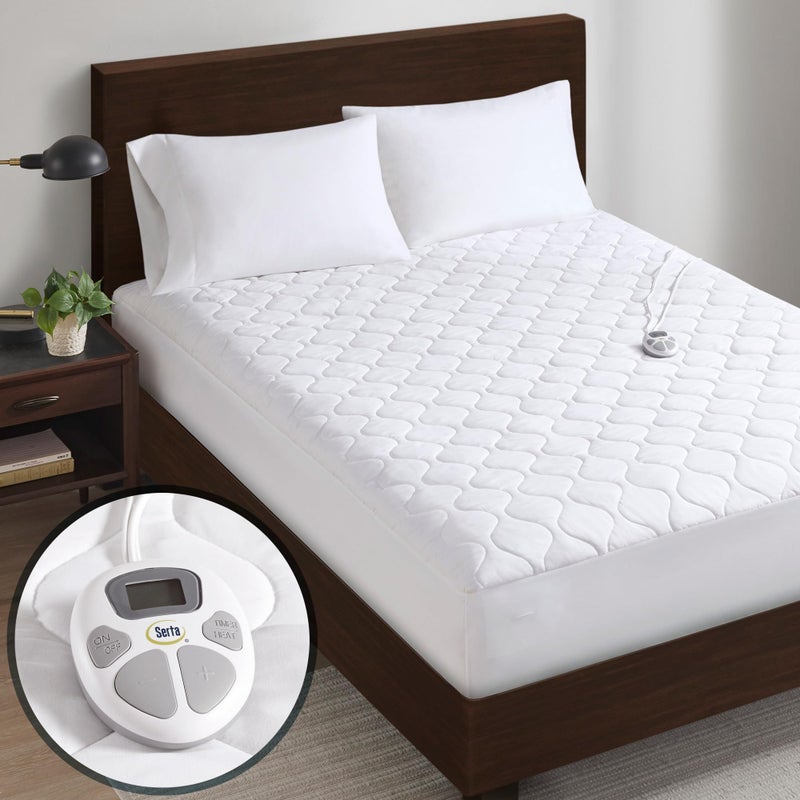 Serta Serta Heated Mattress Pad Twin XL  Deep Pocket 10 Heat Settings Auto Shut Off ETL Certified Machine Washable White 