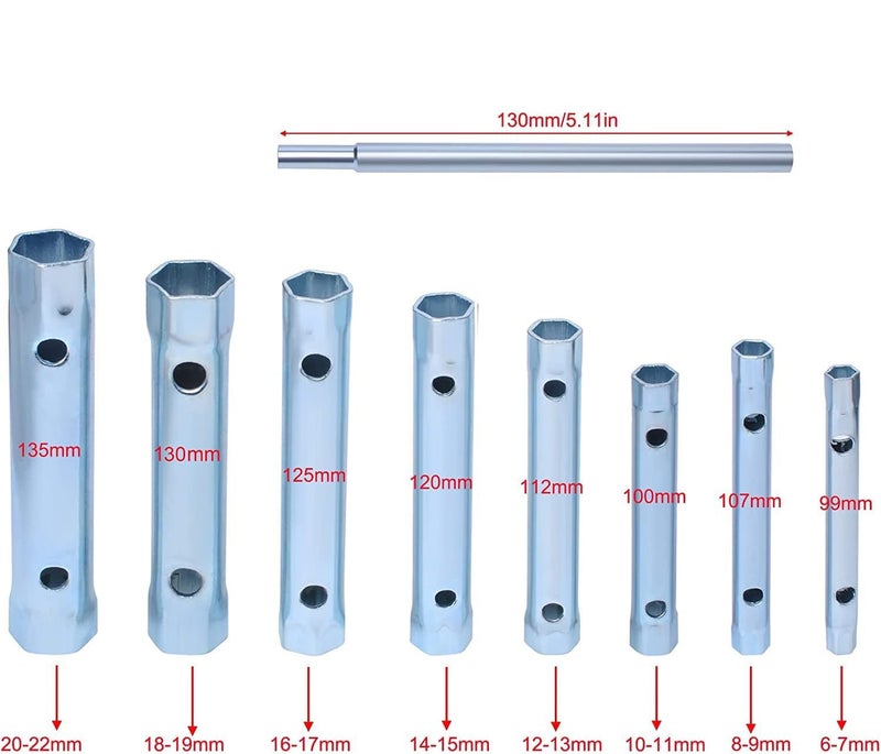 GREYTEN Tubular Spanner Set, 9Pcs Dual-Ended Wrench Socket Plumber Back Nut Tap Spark Plug Spanner Set Extended Spark Plug Wrench (6/7mm to 20/22mm), Tubular Box Spanner Wrench Set - Image 2