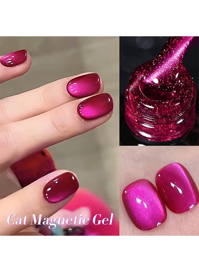 XEIJAYI Uv Led Gel Polish, Dragon Fruit Pink Cat Eye Gel Nail Polish, Glass Bead Magnetic Shimmer UV/LED Soak-Off Nail Gel, Long-Lasting Manicure 10ml - Image 2