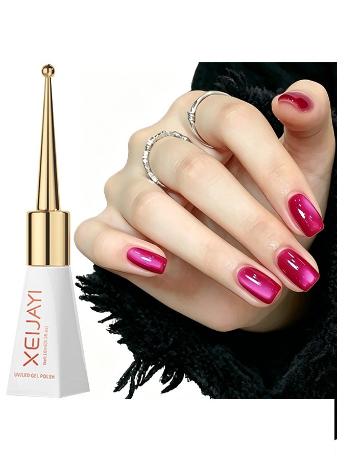 XEIJAYI Uv Led Gel Polish, Dragon Fruit Pink Cat Eye Gel Nail Polish, Glass Bead Magnetic Shimmer UV/LED Soak-Off Nail Gel, Long-Lasting Manicure 10ml - Image 1