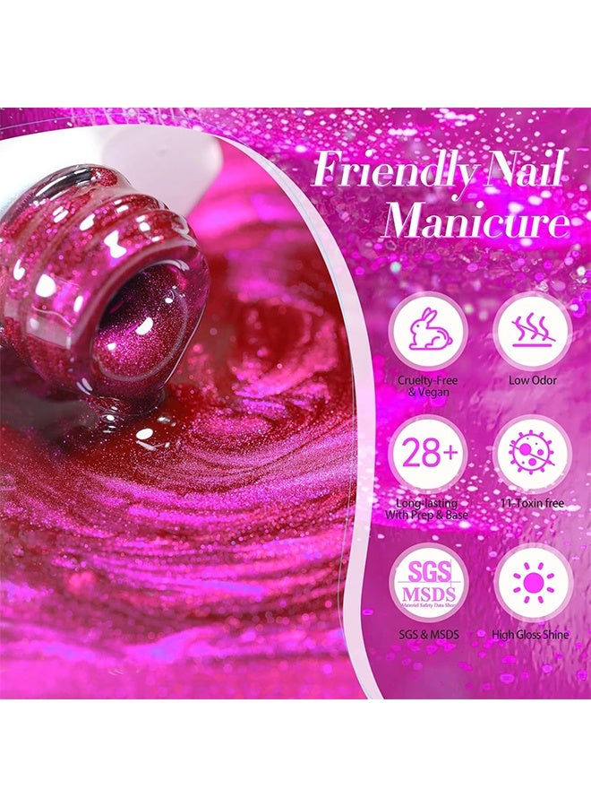 XEIJAYI Uv Led Gel Polish, Dragon Fruit Pink Cat Eye Gel Nail Polish, Glass Bead Magnetic Shimmer UV/LED Soak-Off Nail Gel, Long-Lasting Manicure 10ml - Image 4