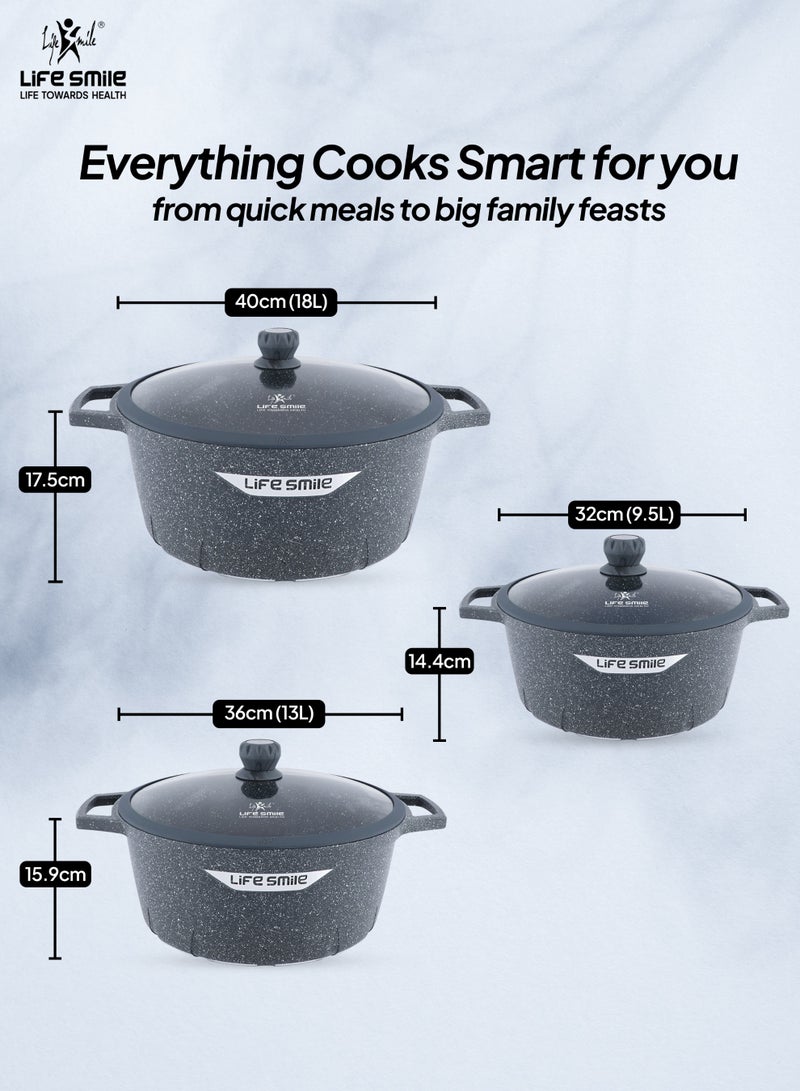 Life Smile Granite Non-Stick Cookware Set,6Pcs Casserole Pots with Lids, Induction Bottom, Multi-Layer Coating - Image 3