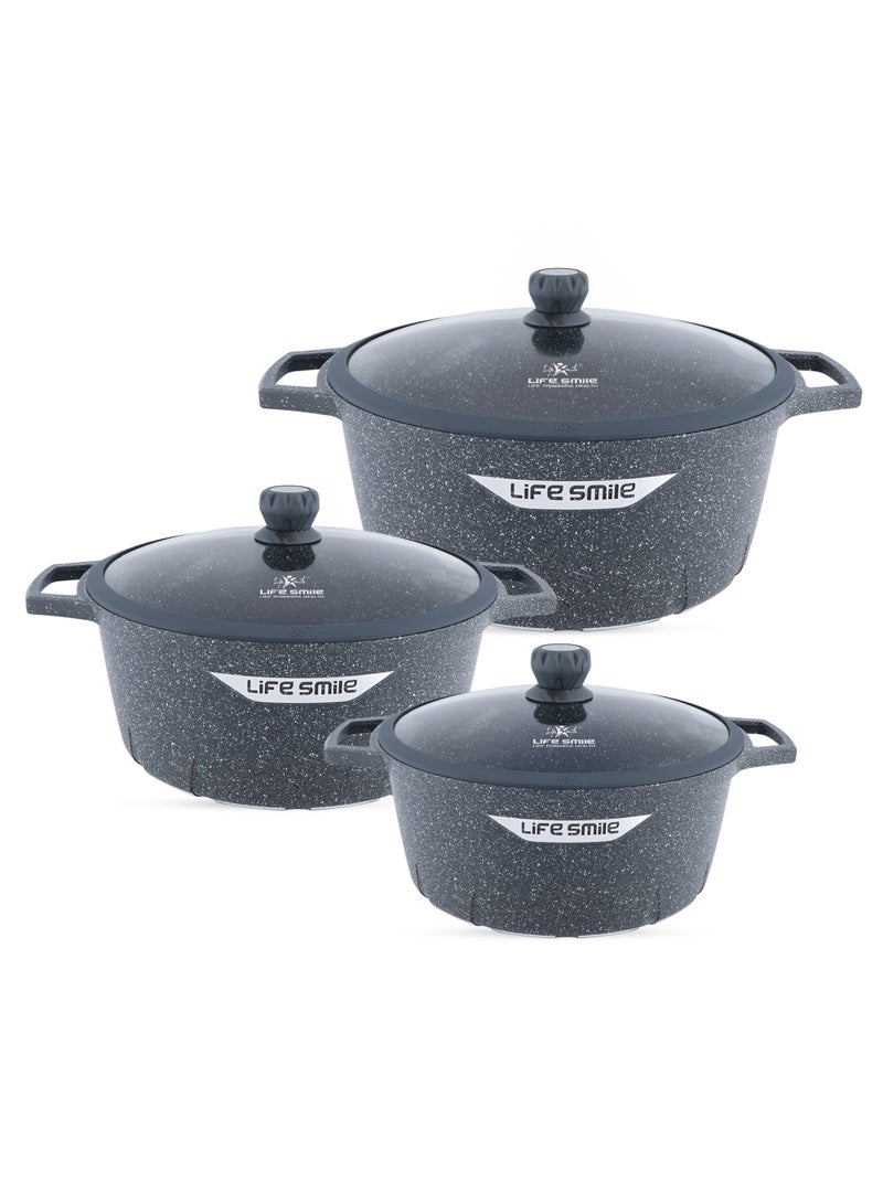 Life Smile Granite Non-Stick Cookware Set,6Pcs Casserole Pots with Lids, Induction Bottom, Multi-Layer Coating - Image 1