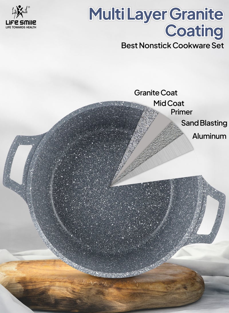 Life Smile Granite Non-Stick Cookware Set,6Pcs Casserole Pots with Lids, Induction Bottom, Multi-Layer Coating - Image 4