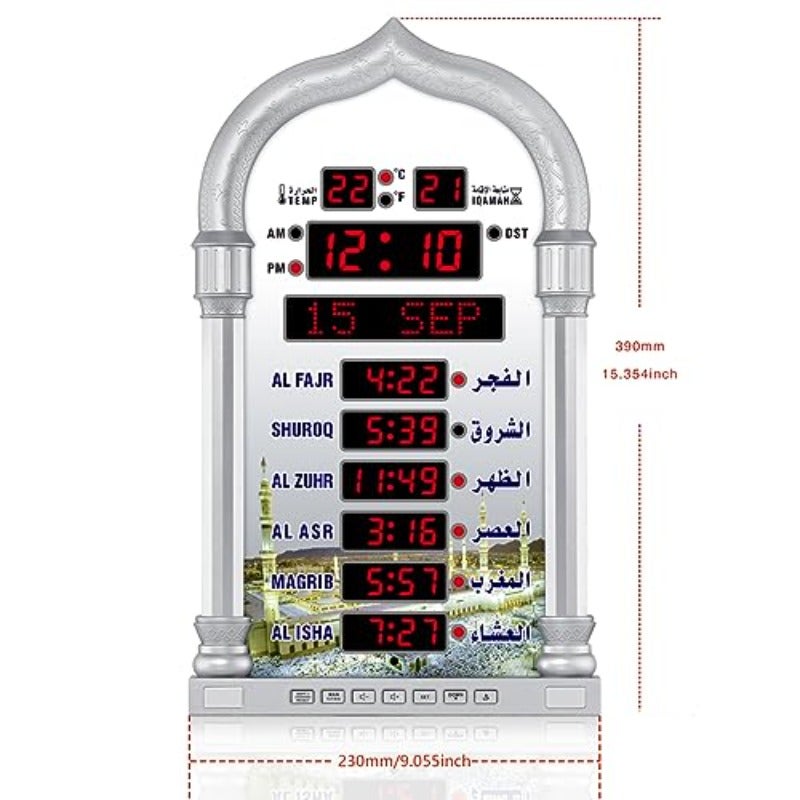Azan ClockLed Prayer Clock Wall Clock for Read Home Office Digital Azan Clock Decorative Clock Silvery - Image 5
