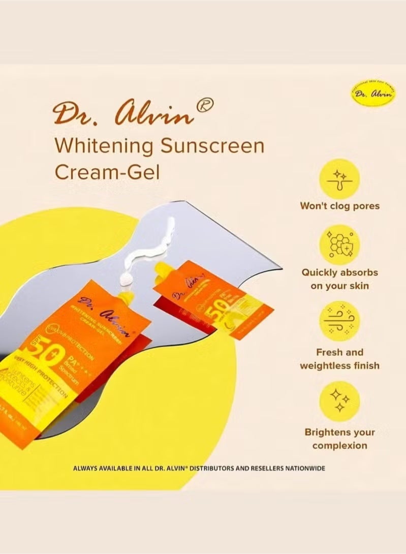 Dr. Alvin Whitening Sunscreen Cream-Gel SPF 50 PA+++ Broad Spectrum for Face & Body, 2 x 50ml - Image 5