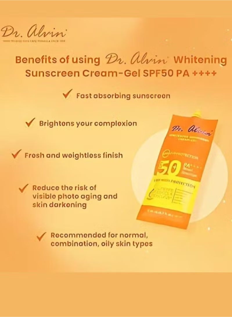 Dr. Alvin Whitening Sunscreen Cream-Gel SPF 50 PA+++ Broad Spectrum for Face & Body, 2 x 50ml - Image 3