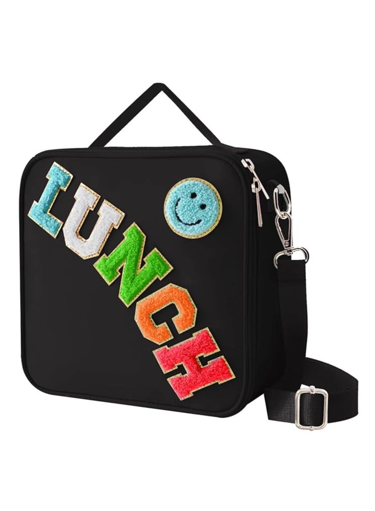 general Insulated Lunch Bag with Adjustable Shoulder Strap, Nylon Pre-Born Lunch Box Large Insulated Lunch Bag Reusable Lunch Tote Bag with Smiley Face Pre-Born Lunch Bag Girls School Travel Picnic  - Image 1