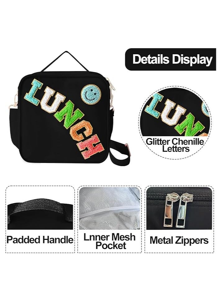general Insulated Lunch Bag with Adjustable Shoulder Strap, Nylon Pre-Born Lunch Box Large Insulated Lunch Bag Reusable Lunch Tote Bag with Smiley Face Pre-Born Lunch Bag Girls School Travel Picnic  - Image 2