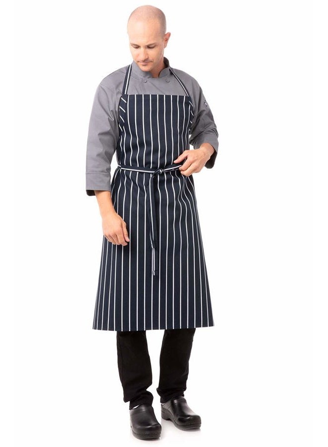 Chef Works Men's A100-BCS English Apron, Black Chalk Stripe, Navy W/Chalk One size - Image 4