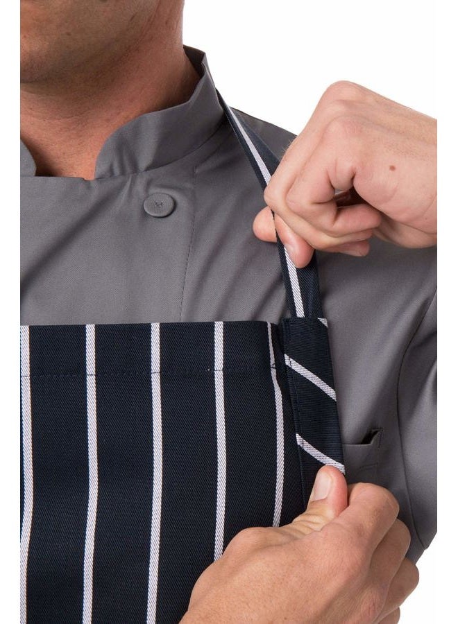 Chef Works Men's A100-BCS English Apron, Black Chalk Stripe, Navy W/Chalk One size - Image 3
