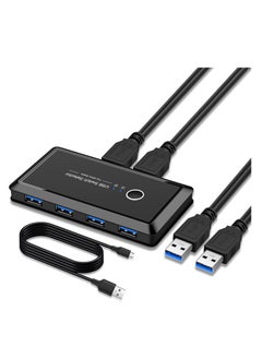 KASTWAVE USB Switch Selector, Computers Share 4 Port 2 Peripheral Switcher Adapter Hub PC Printer Scanner Mouse Keyboard with One Button Switch and 2 Pack USB 3.0 Cable  - Image 1