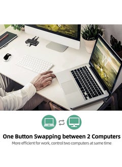 KASTWAVE USB Switch Selector, Computers Share 4 Port 2 Peripheral Switcher Adapter Hub PC Printer Scanner Mouse Keyboard with One Button Switch and 2 Pack USB 3.0 Cable  - Image 2