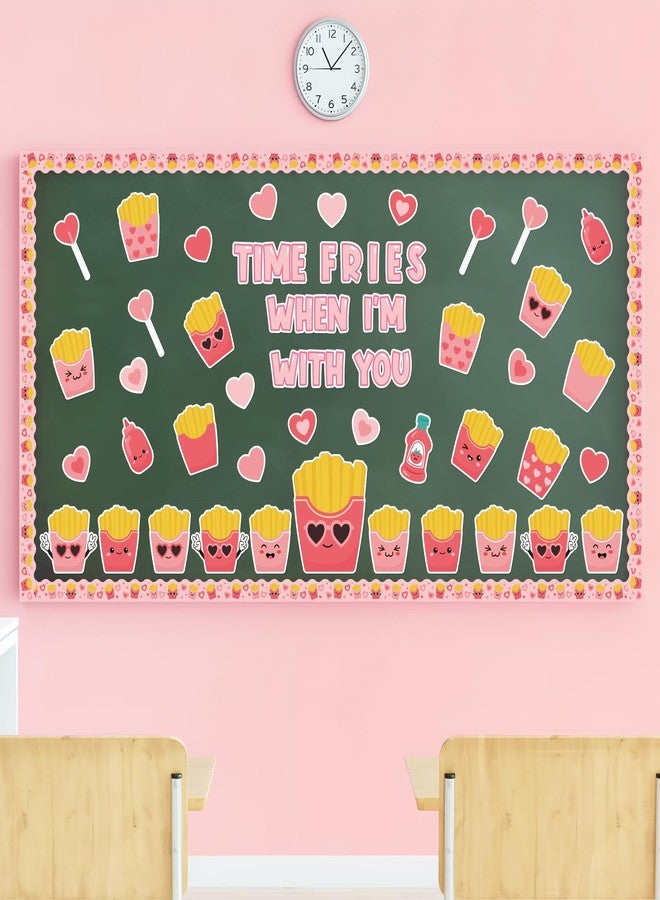 CPicdn 123Pcs Valentine’s Day Bulletin Board Classroom Decorations Time Fries Cutouts Love Heart Name Tags Border Trims for Valentines Party Supplies School Elementary Chalkboard Wall Door Decor - Image 4