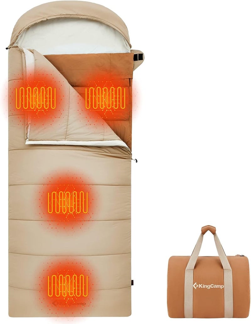 KingCamp كيس نوم مدفأ من كينغ كامب، 4 مناطق تدفئة، كيس نوم للبالغين في الطقس البارد مع 3 مستويات تدفئة قابلة للتعديل وبطانة قابلة للإزالة للتخييم، المشي لمسافات طويلة والصيد (لا تشمل البطارية) - Image 1