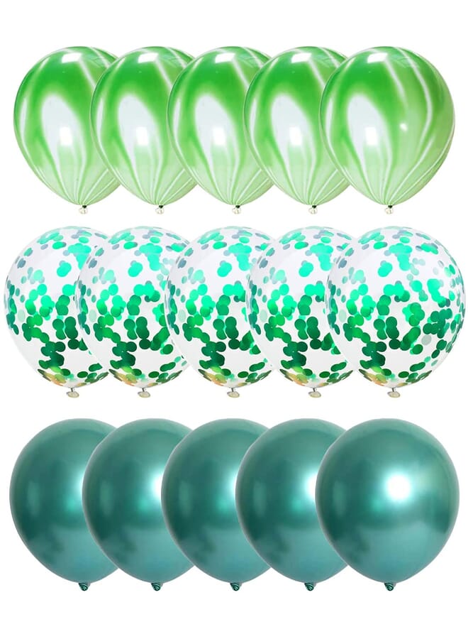 Party Time 15 Pieces Set Chrome Latex Confetti Balloons 12 Inches For Birthday Party | Wedding Decoration Anniversary Bridal And Baby Shower Green - Image 2