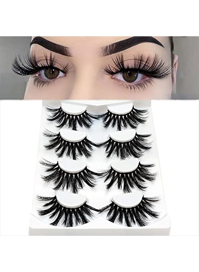 Losha 25mm Lashes,3D Faux Mink Lashes Fluffy Volume Eyelashes Thick Crossed Luxurious Soft Wispy Lashes Pack 4 Pairs Dramatic Eye Makeup (45A) - Image 3