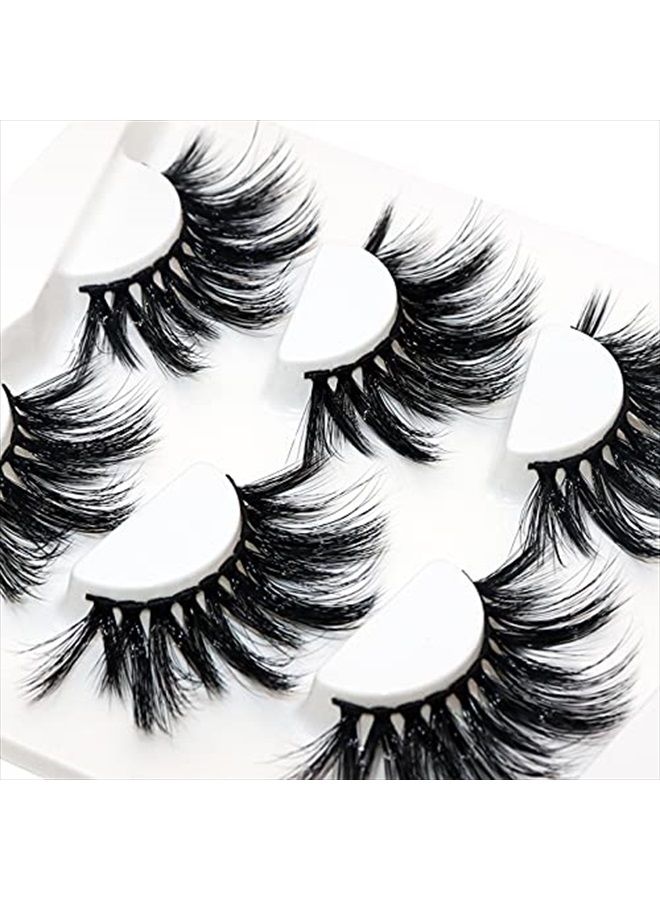 Losha 25mm Lashes,3D Faux Mink Lashes Fluffy Volume Eyelashes Thick Crossed Luxurious Soft Wispy Lashes Pack 4 Pairs Dramatic Eye Makeup (45A) - Image 4