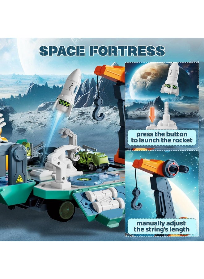deAO deAO Toy Trucks for Boys Toddlers Car Toys with Lights Sounds, Space Toys Cars Mini Truck Pretend Play Transport Vehicles Toy Set Astronauts Birthday Gifts for Kids Age 3+  - Image 4