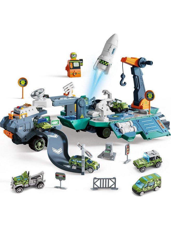 deAO deAO Toy Trucks for Boys Toddlers Car Toys with Lights Sounds, Space Toys Cars Mini Truck Pretend Play Transport Vehicles Toy Set Astronauts Birthday Gifts for Kids Age 3+  - Image 1
