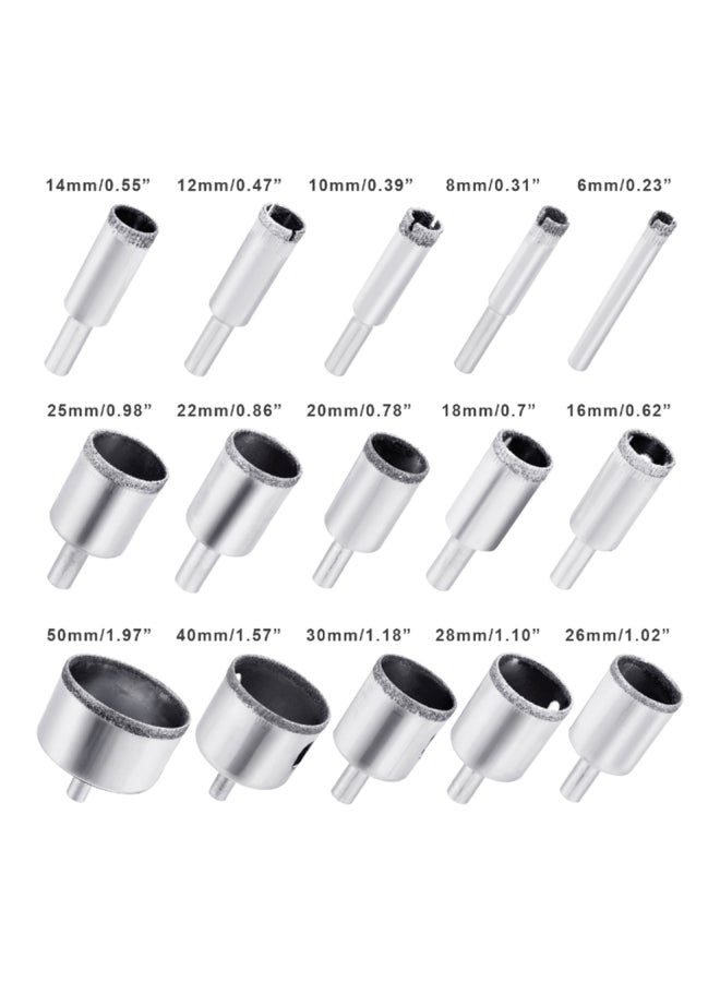 15-Piece Diamond Hole Saw Drill Bit Set Sliver (6, 8, 10, 12, 14, 16, 18, 20, 22, 25, 26, 28, 30, 40, 50)mm - Image 5