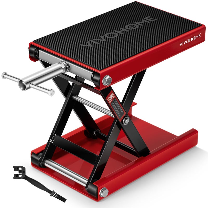 VIVOHOME 1100 LBS Motorcycle Lift Scissor Jack Wide Deck Hoist Stand Height Adjustable Center Stand with Crank Steel Lift for Cruiser Dirt Bike ATV Red - Image 3