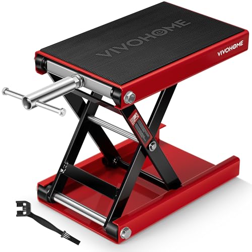 VIVOHOME 1100 LBS Motorcycle Lift Scissor Jack Wide Deck Hoist Stand Height Adjustable Center Stand with Crank Steel Lift for Cruiser Dirt Bike ATV Red - Image 1