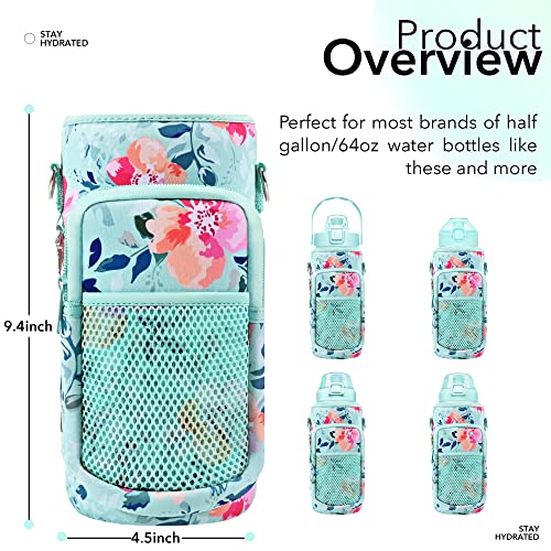 Newfad Half Gallon Water Bottle Carrier Bag, Bottle Pouch Phone Holder, Adjustable Shoulder Hand Strap 2 Pocket Sling Neoprene Sleeve Sports Water Jug Accessories for Hiking Travelling &Camping - Image 4