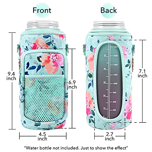 Newfad Half Gallon Water Bottle Carrier Bag, Bottle Pouch Phone Holder, Adjustable Shoulder Hand Strap 2 Pocket Sling Neoprene Sleeve Sports Water Jug Accessories for Hiking Travelling &Camping - Image 2