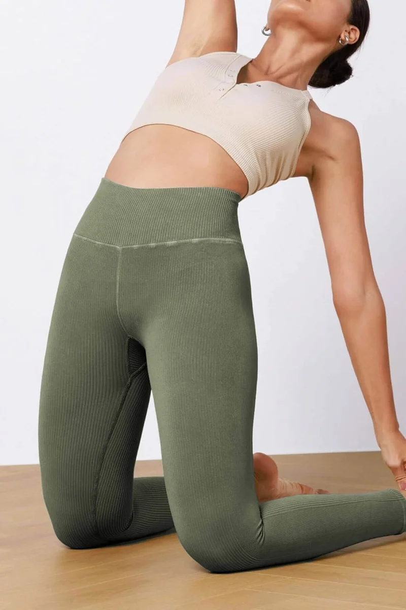 هيبسين راكيب Competing All Women's High Waist Ribbed Flexible Sports Tights 4117