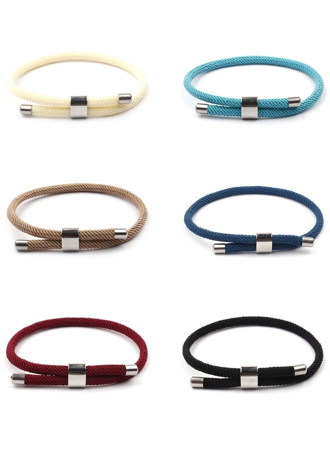 HAWAWA 6 Pieces Nautical Braided Rope Bracelets Set Adjustable Braided Cord Bracelet Handmade Navy Marine String Bracelet with Metal Knot Men Women Friendship Style C - Image 1