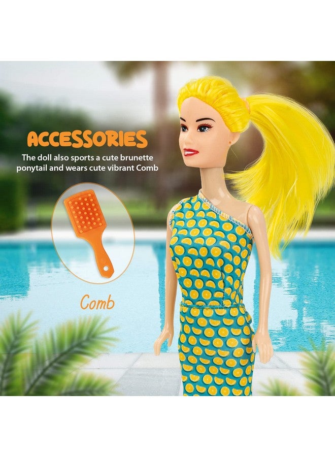 بيبي دمية بايبي فاشون للبنات، مجموعة ألعاب تصفيف الشعر والتلبيس، دمية للبنات مع يدين وأرجل قابلة للطي، دمية للبنات مع ملحقات، مجموعة لعب بيت الدمية للأطفال، هدية رائعة للبنات من سن 3 سنوات فما فوق (ذيل حصان أصفر) - Image 2
