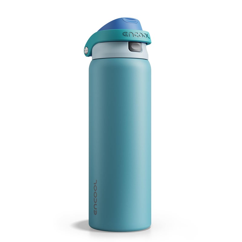 ENCOOL Leakproof Insulated Water Bottle with Straw Dual-Sip Water Bottle Bag-Safe Design for School, Work, Commute & Gym - Keeps Drinks Cold All Day, 32 oz, Teal Blue - Image 1