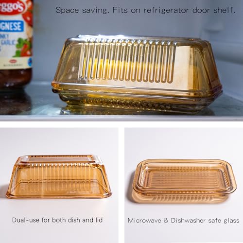 QIANCHANG Champagne Color Glass Butter Dish with Lid for Kitchen Countertop,Covered Butter Stick Holder Tray,Crystal Glass Butter Storage Container - Image 4