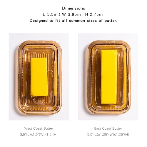 QIANCHANG Champagne Color Glass Butter Dish with Lid for Kitchen Countertop,Covered Butter Stick Holder Tray,Crystal Glass Butter Storage Container - Image 3