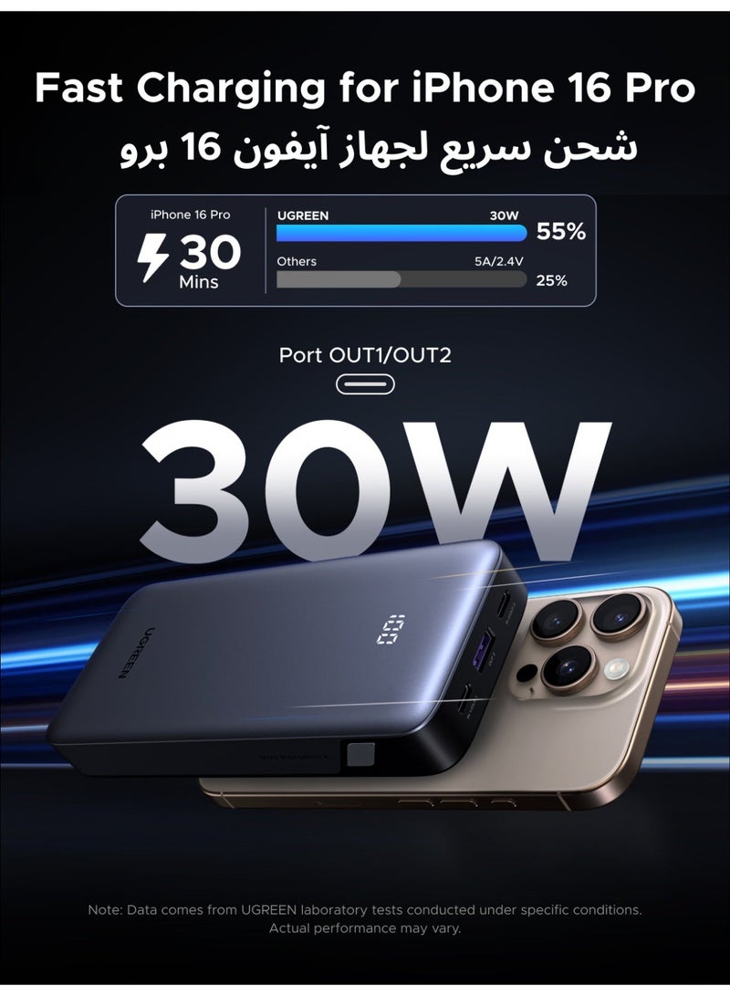 يو جرين شاحن متنقل بسعة 20000 مللي أمبير، بقوة 30 واط، مزود بمنفذي شحن من النوع C ومنفذ USB-A، يدعم الشحن السريع، حاصل على شهادة أمان، مزود بشاشة LED، حجم صغير، متوافق مع أجهزة iPad وiPhone 16 وGalaxy S25 وS24 Ultra وAirPods 20000 mAh 20000 مللي أمبير/ساعة 30 واط - Image 4