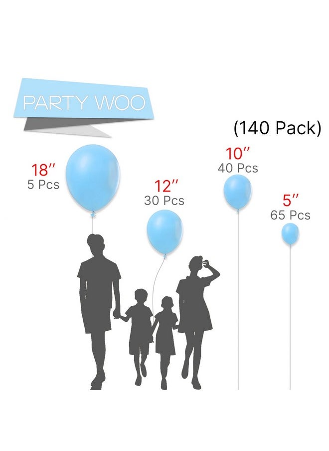 PartyWoo PartyWoo Light Blue Balloons, 140 pcs Matte Blue Balloons Different Sizes Pack of 18 Inch 12 Inch 10 Inch 5 Inch Blue Balloons for Balloon Garland Balloon Arch as Birthday Party Decorations, Blue-Y4  - Image 2