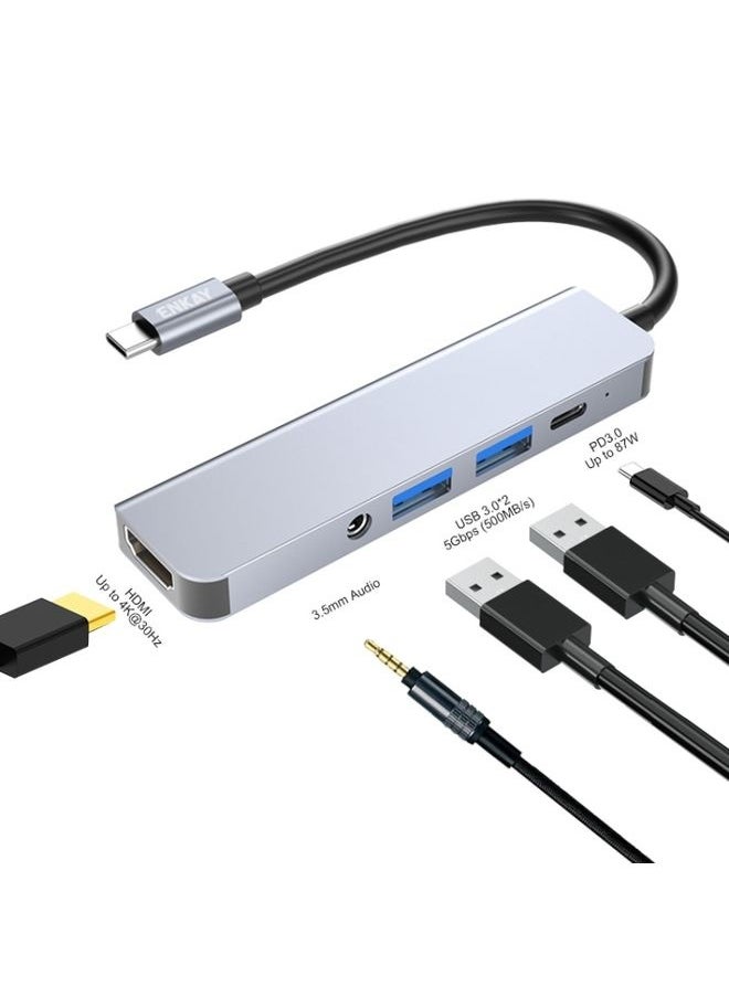 Generic ENKAY Hat-Prince 5 in 1 Type-C Hub 4K HDMI Converter Docking Station 3.5mm Audio Jack Adapter  - Image 1