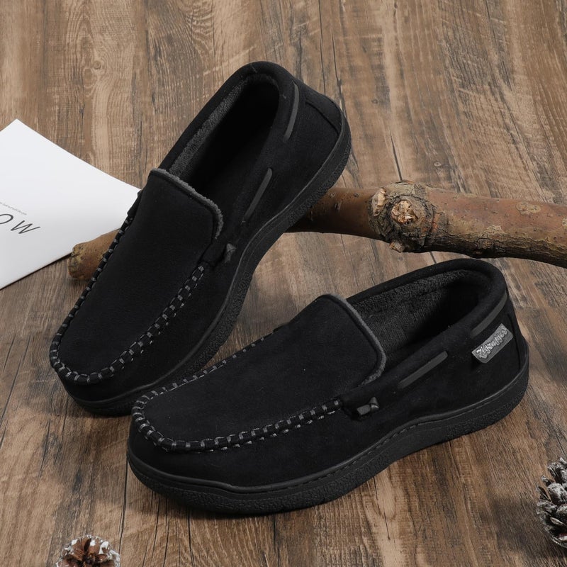 Zigzagger Men's Moccasin Slippers Memory Foam House Shoes, Indoor and Outdoor Warm Loafer Slippers, Cool Black, 10.5 M US - Image 2