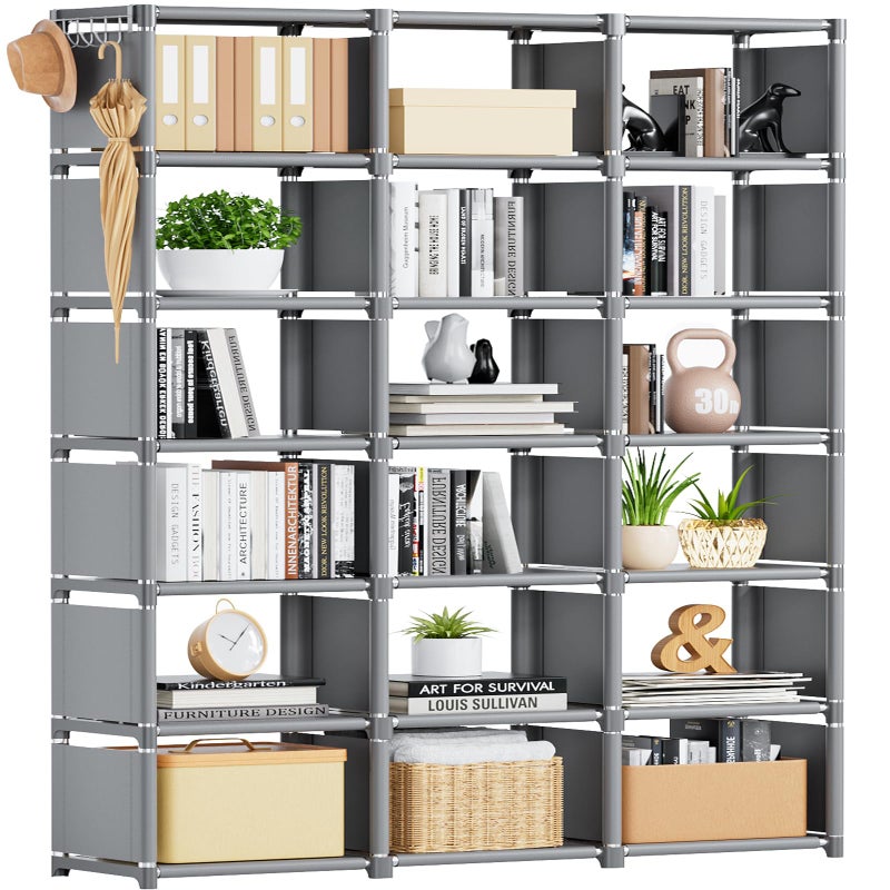 Mavivegue Bookshelf18 Cube Storage OrganizerExtra Large Book OrganizerTall Bookcase ShelfBook CasesShelvesGrey Cube ShelfCubbies Closet Shelves for BedroomLiving RoomHomeOffice