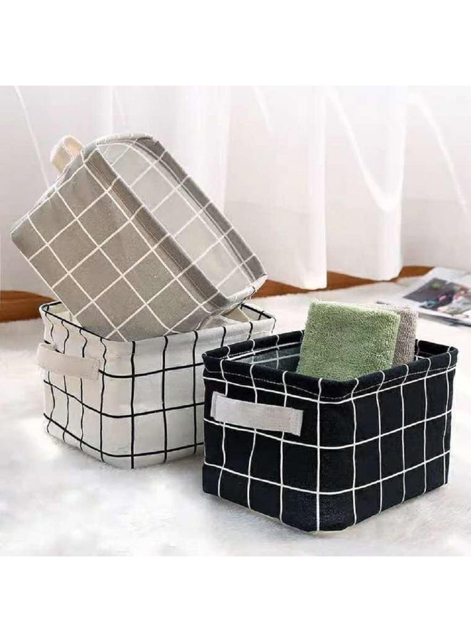 Shuiniba FocuH Stylish Storage Basket Cotton and Linen Fabric Mini Storage Cubes Nursery Storage Baskets with Handles for Shelves & Desks (Set of 3) - Image 2