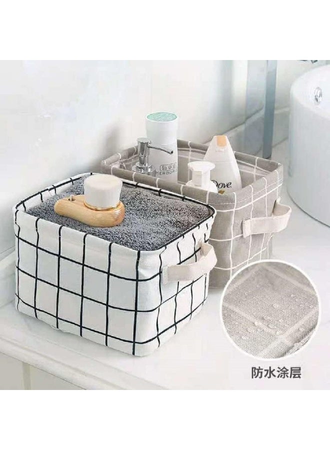 Shuiniba FocuH Stylish Storage Basket Cotton and Linen Fabric Mini Storage Cubes Nursery Storage Baskets with Handles for Shelves & Desks (Set of 3) - Image 3