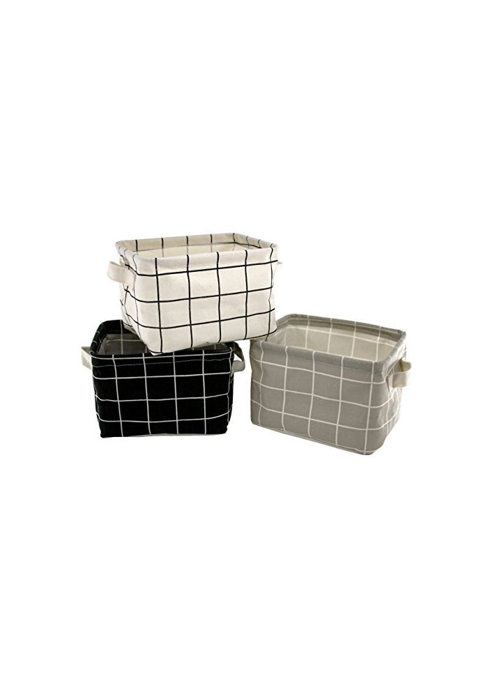 Shuiniba FocuH Stylish Storage Basket Cotton and Linen Fabric Mini Storage Cubes Nursery Storage Baskets with Handles for Shelves & Desks (Set of 3) - Image 1