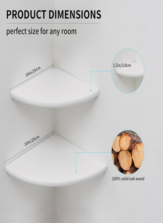 Conamily Corner Shelves, Floating Corner Shelf, Set of 2 Solid Oak Wood Wall Shelves, Round End Wall Mount with Wire Hole Shelving for Small Plant for Bedroom Kitchen, Living Room (White, 9.85in 2P) - Image 5