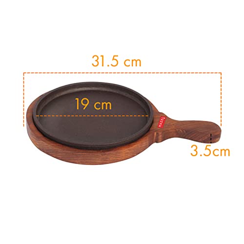 HAZEL Cast Iron Sizzler Plate with Wooden Base and Hadle | 8 Inch Round Hot Plate for Sizzling Brownies, Pizza Serving Plate | Small Brown Sizzler - Image 4